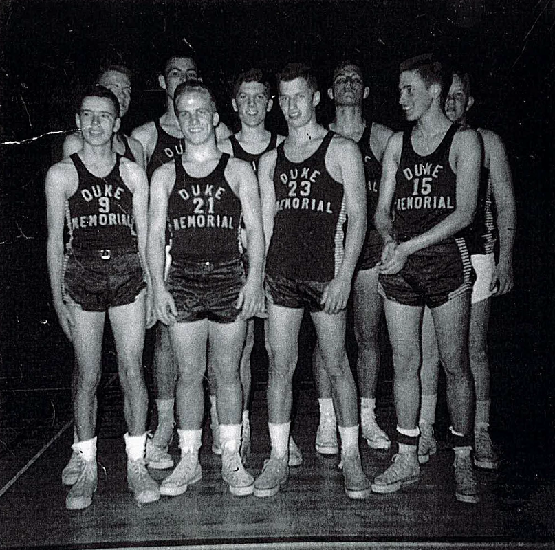 Duke Memorial Basket Ball Team 1958 Back row middle - Ray Cox, to his left - Bob Cox Right end - Bill Hoyle (J.V. Hoyle's son) ​#9 - Bob Cowan